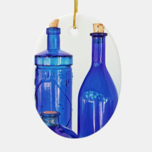 Blaue Glasflaschen Keramik Ornament
