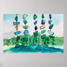Blaue Glaslandschaftsmalerei Lake Chimes