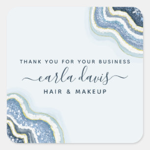 Blaue Glitter-Achat-Geode Luxus Geschäft Danke Quadratischer Aufkleber