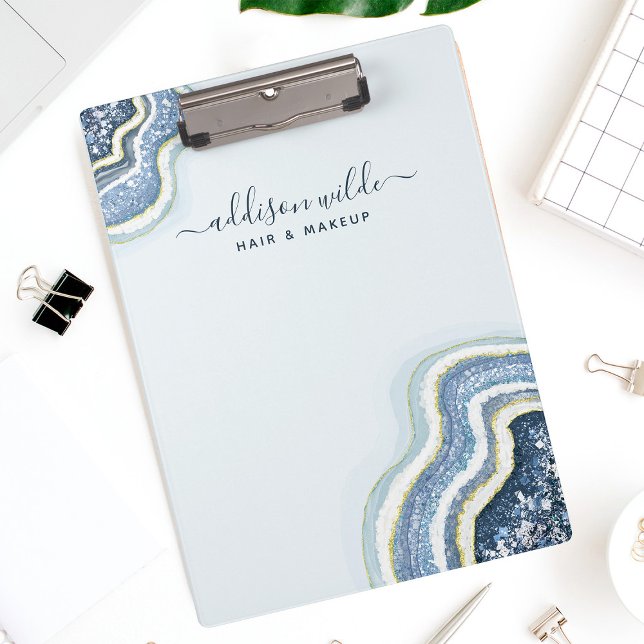 Blaue Glitter-Achat-Geoden-Luxus-Chic-Mappe Klemmbrett (Von Creator hochgeladen)
