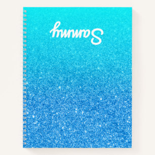Blaue Glitter Aqua Ombre Linkshänder Notizbuch