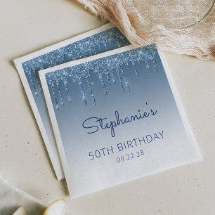 Blaue Glitter-Glam-Party zum 50. Geburtstag Serviette