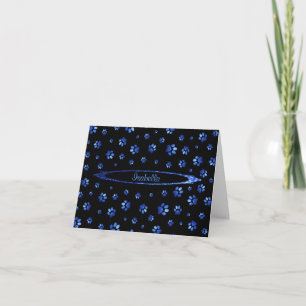 Blaue Glitter-Hundepfoten-Muster-Monogramm Karte