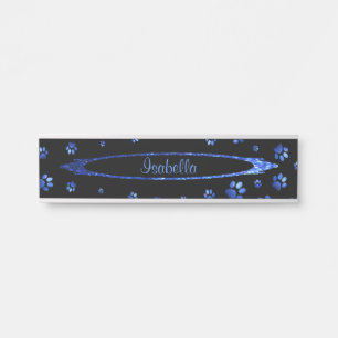 Blaue Glitter-Hundepfoten-Muster-Monogramm Türschild