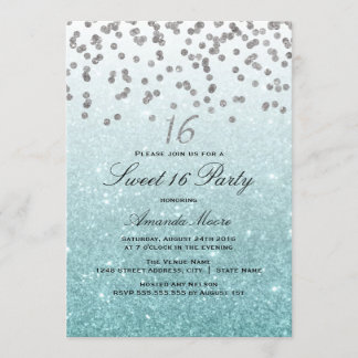 Blaue Glitter-Konfetti-Einladung zum Sweet 16 Einladung