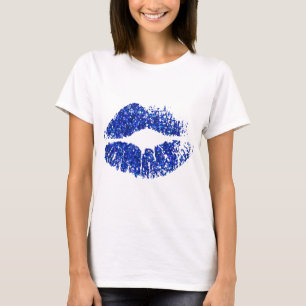 Blaue Glitter-Lippen T-Shirt