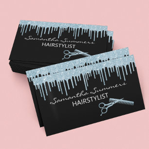 Blaue Glitter-Look-Friseur-Bürste-Schere Visitenkarte
