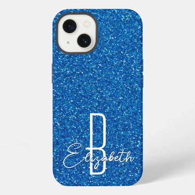 Blaue Glitter-Monogramm-Hülle-Case-Mate iPhone-Hül iPhone Hülle (Rückseite)
