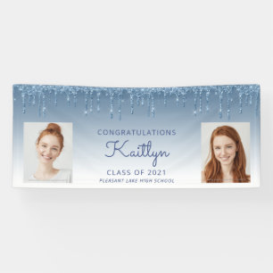 Blaue Glitter-Tropfen-Zwei-Foto-Abschlussbanner Banner