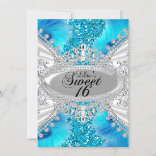 Blaue Glitter- und Feder-Sweet-16-Einladung Einladung