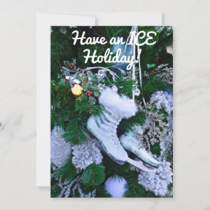 Blaue Glitter- und Fell-Schlittschuhe am Weihnacht Feiertagskarte