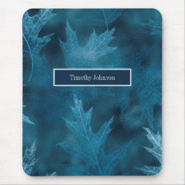 Blaue Glitterie-Eiche-Blätter Mousepad