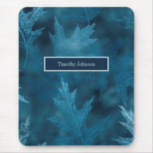 Blaue Glitterie-Eiche-Blätter Mousepad