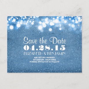 blaue Glitterschnur der Lichter Save the Date Ankündigungspostkarte