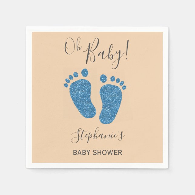 Blaue Glitzer-Babyspuren Baby Shower  Serviette (Vorderseite)