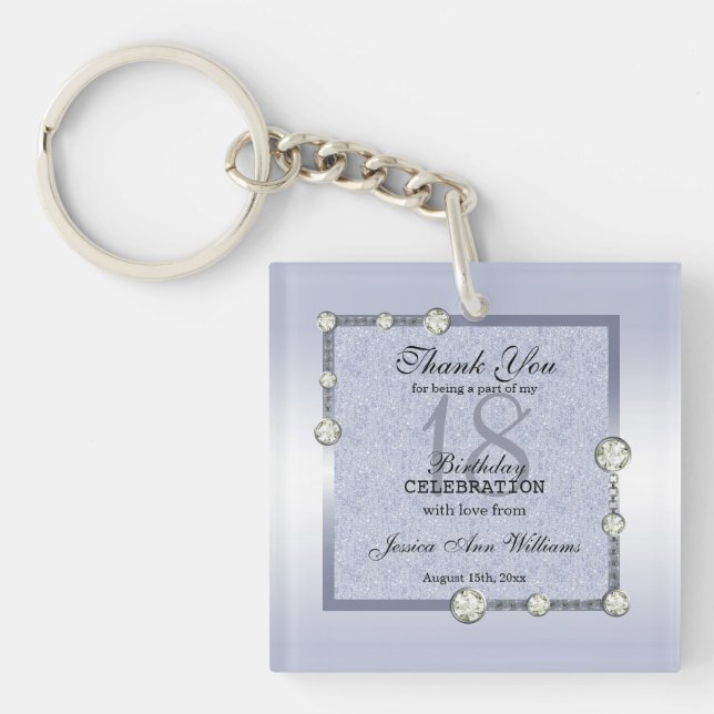 Blaue Glitzer & Diamantdekoration Geburtstag Schlüsselanhänger (Vorderseite)