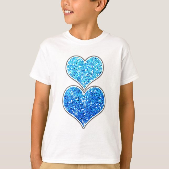 Blaue Glitzer Glitzern Textur T-Shirt (Vorderseite)