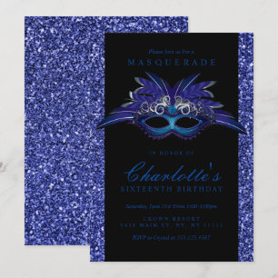 Blaue Glitzer-Maskenball-Einladungen Einladung