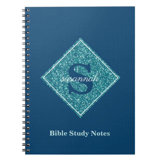 Blaue Glitzer-Monogramm-Bibelstudien-Notizbuch Notizblock (Vorderseite)