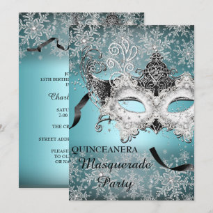 Blaue Glitzer-Schneeflocke-Masquerade-Quinceanera Einladung