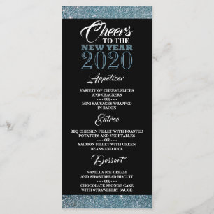Blaue Glitzer Streifen, Neujahr Menükarte