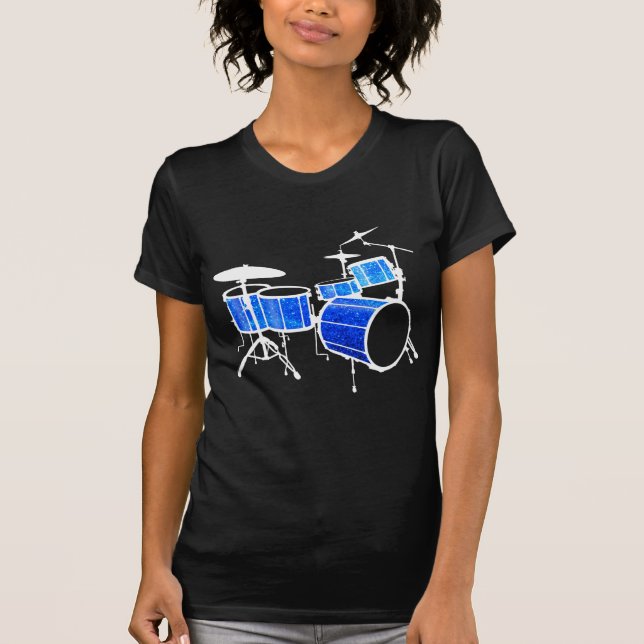 Blaue Glitzer-Trommeln T-Shirt (Vorderseite)