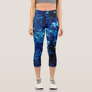 Blaue Glitzern Abstrakt Gefrierbläschen Capri Leggings