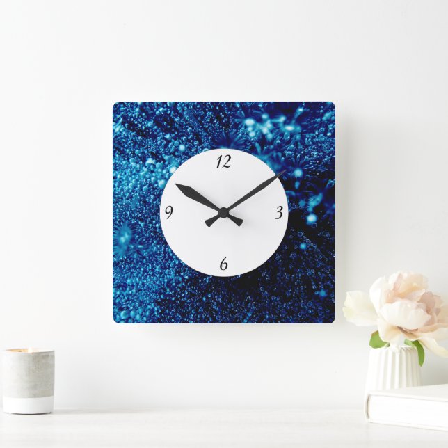 Blaue Glitzern gefrorene Eisblasen mit Zahlen Quadratische Wanduhr (Zuhause)