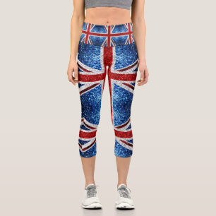 Blaue Glitzern unter der Flagge des Vereinigten Kö Capri Leggings