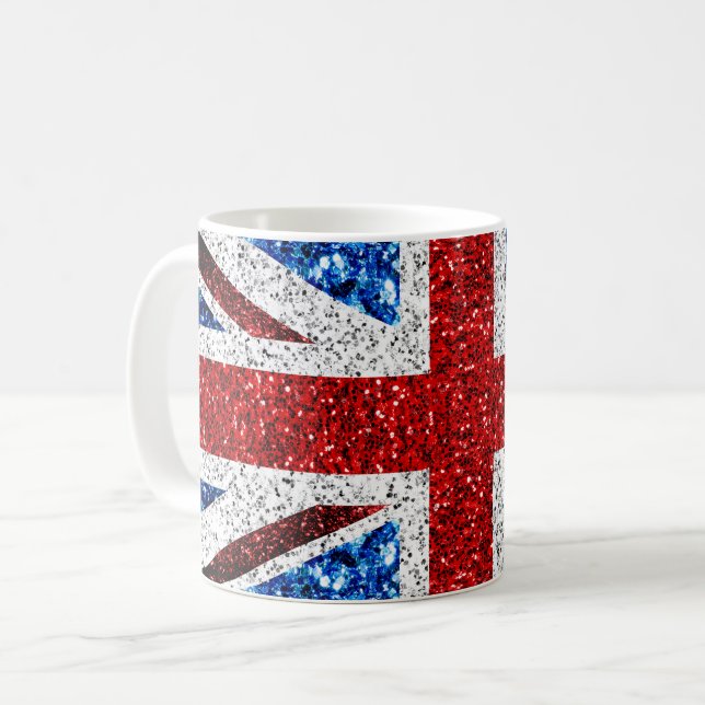 Blaue Glitzern unter der Flagge des Vereinigten Kö Kaffeetasse (Vorderseite Links)