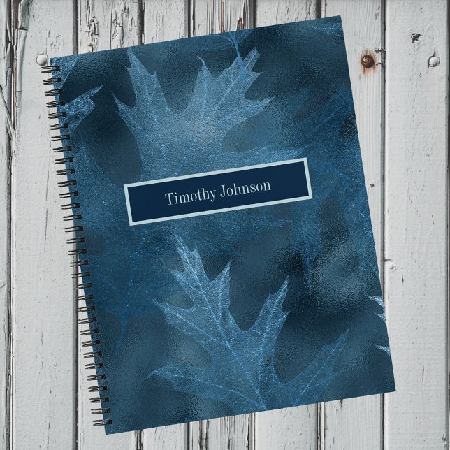 Blaue Glitzernde Eichenblätter Notizbuch (Von Creator hochgeladen)