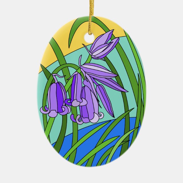 Blaue Glocken im Wald Keramik Ornament (Vorne)