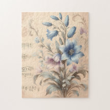 Blaue Glockenblumen auf Notenblatt 252-Teile-Puzzl