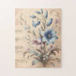 Blaue Glockenblumen auf Notenblatt 252-Teile-Puzzl Puzzle