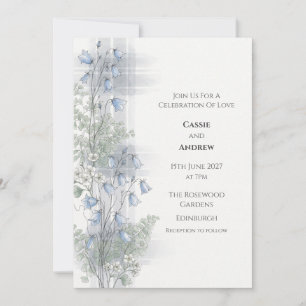 Blaue Glockenblumen-Tartan-Hochzeitseinladung Einladung