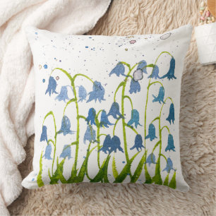 Blaue Glockenblumen Wasserfarben Natur Kissen