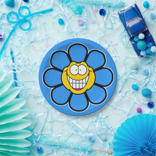 Blaue glückliche Blumen-Schrauben-Grafiken Pappteller (Party)