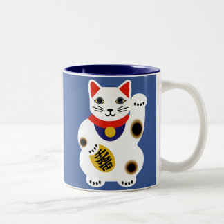 Blaue glückliche Katzen-Tasse Zweifarbige Tasse