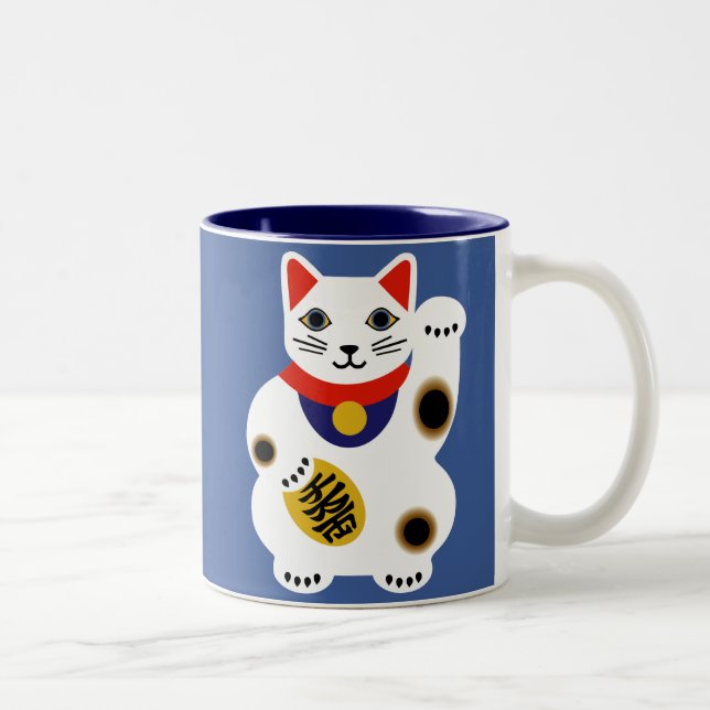 Blaue glückliche Katzen-Tasse Zweifarbige Tasse (Rechts)