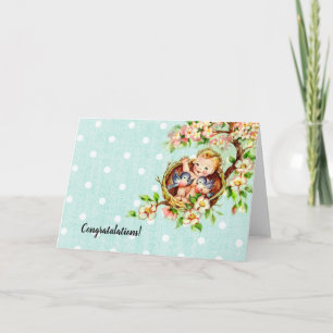 Blaue Glückwunsch Babykarte im Vintage-Stil Karte
