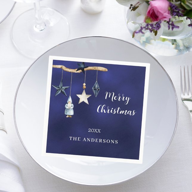 Blaue Gnome-Sterne Weihnachts-Party Serviette (Von Creator hochgeladen)