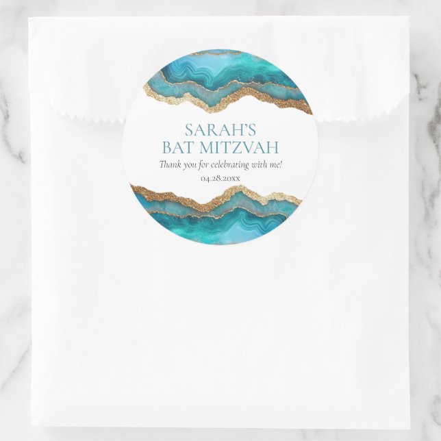 Blaue Gold-Achat Bar oder Bat Mizwa Runder Aufkleber (Tasche)
