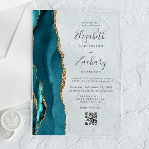 Blaue Gold-Achat-QR-Code-Hochzeit Acryleinladungen