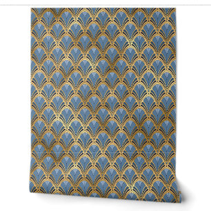 Blaue Gold Art Deco geometrische Muster Tapete
