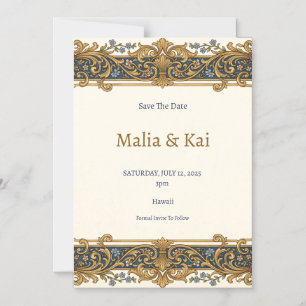Blaue Gold Barock Save-the-Date-Magnet Magneteinladung