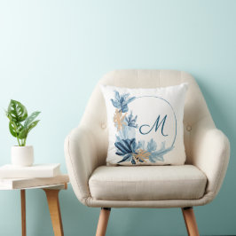Blaue Gold Blume Monogram Pillow Kissen