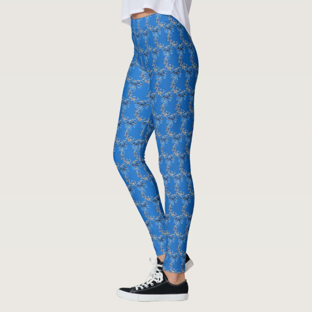 Blaue Gold-Blumen-Feierhose Leggings (Links)