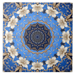 Blaue Gold Blumen Keramikfliese