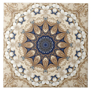 Blaue Gold Blumen Keramikfliese