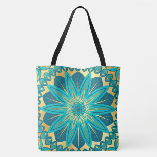 Blaue Gold-Blumen-Mandala
